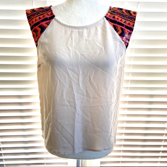 Anthro Jealous Tomato Medium Ivory Beaded Blouse - Picture 1 of 8